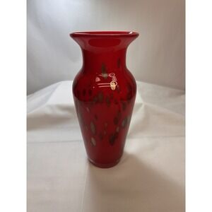 Art Glass Hand Blown Vase Margies Garden Red Copper‎ Glitter  12"signed